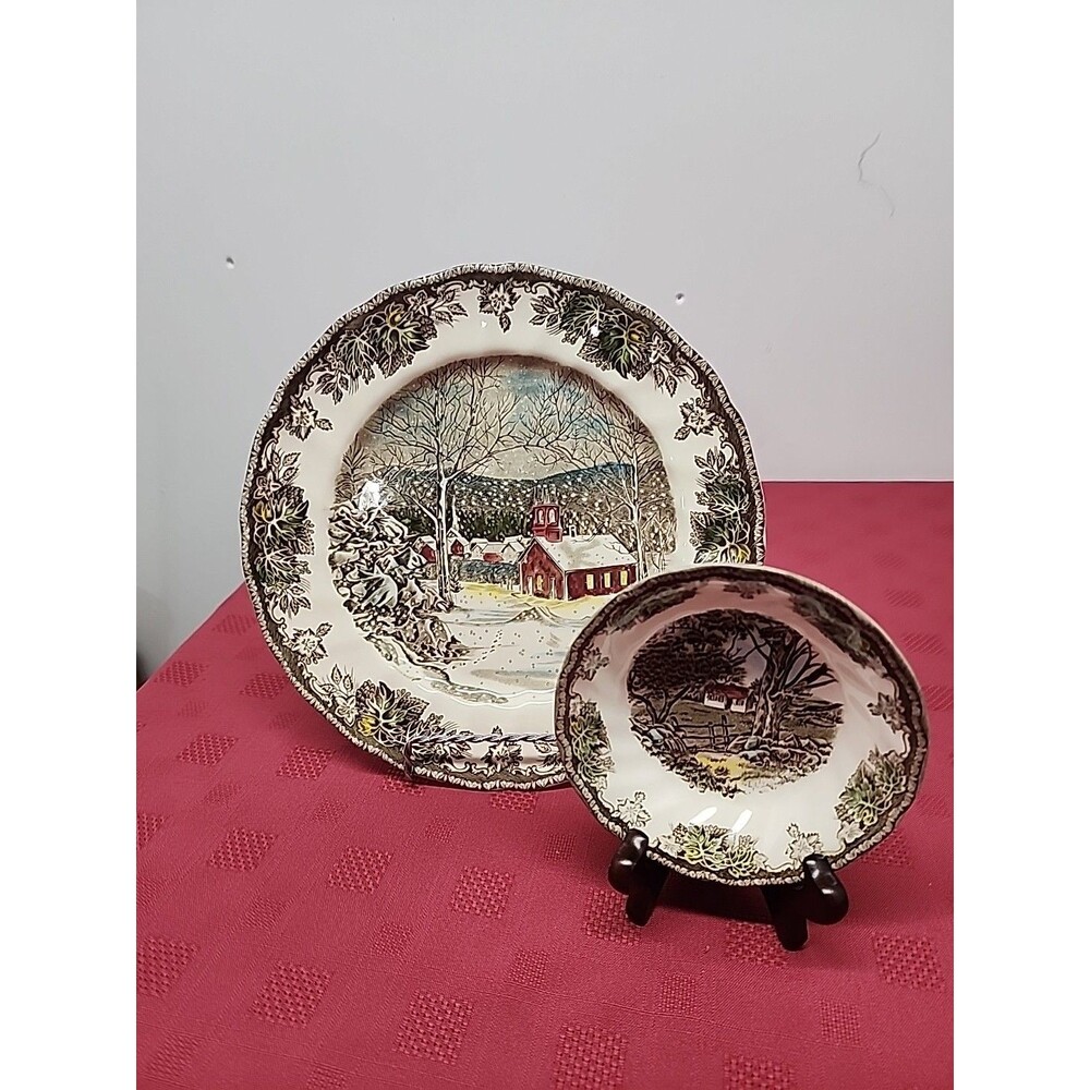 Johnson Bros. Friendly Village Transferware 2 Piece Set 1950's Made In England